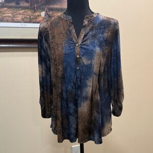 Ava & Grace Elegant Blue and Brown Women's Top
